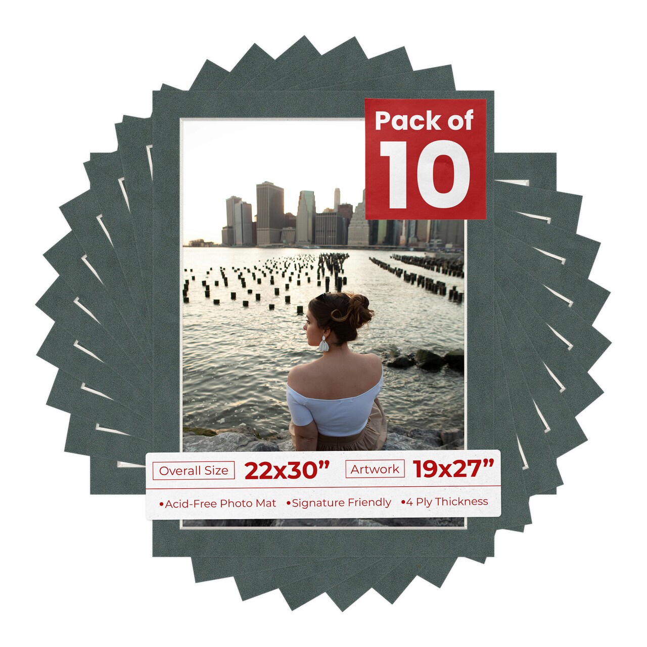 Dark Grey Suede Mat Board for 22x30 Frames - Fits 19x27 Photos